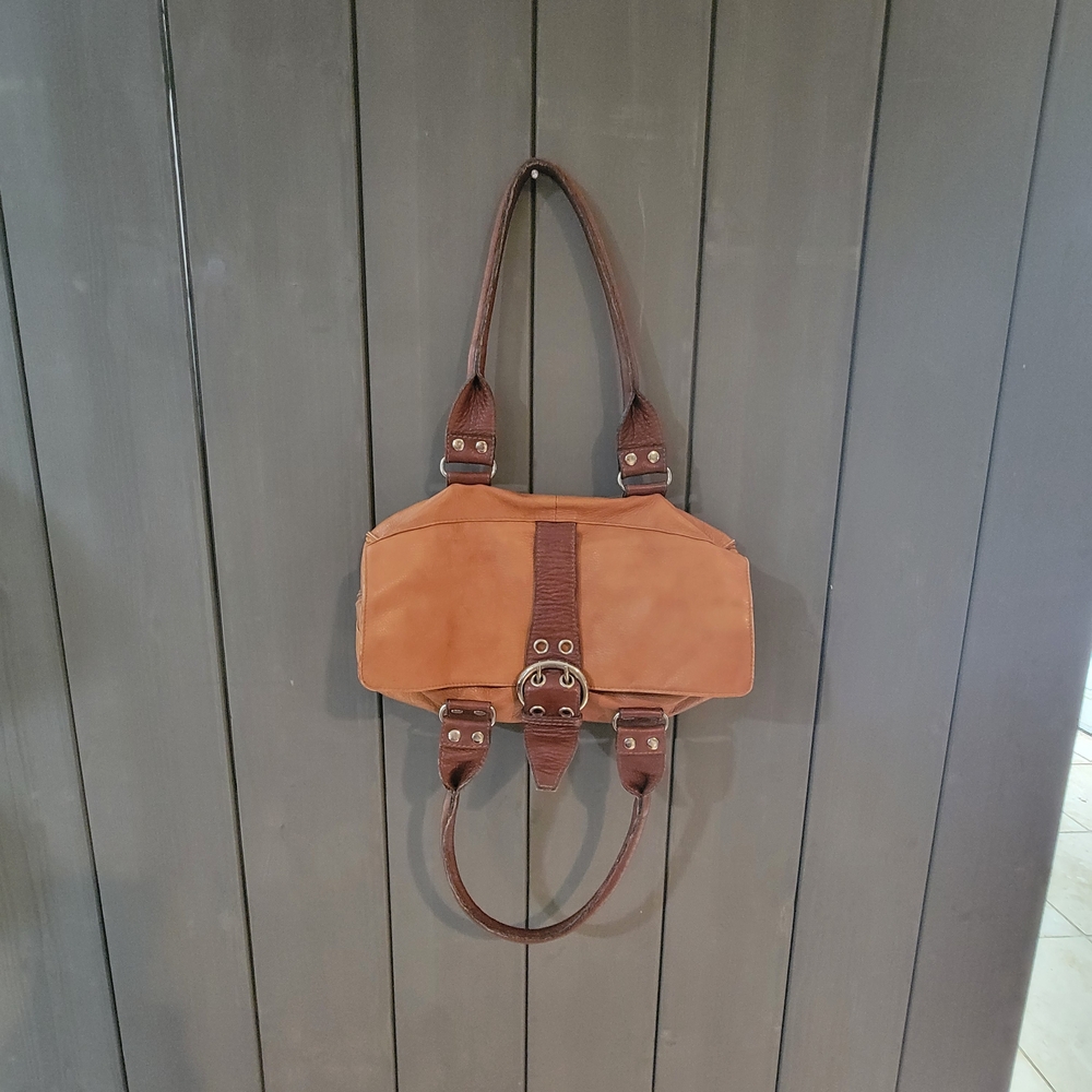 Y2K Vintage Italian Leather Satchel - Tan & Brown - Made in Italy